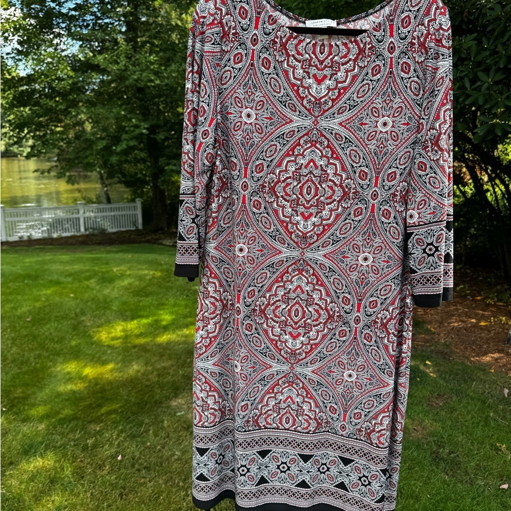 London Style Collection Paisley Fit & Flare Knee Length Work Office Dress - Picture 6 of 6